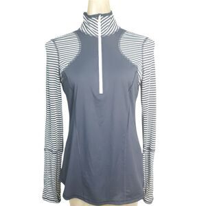 Zella Half Zip Navy Blue Stripped Pullover Size Medium